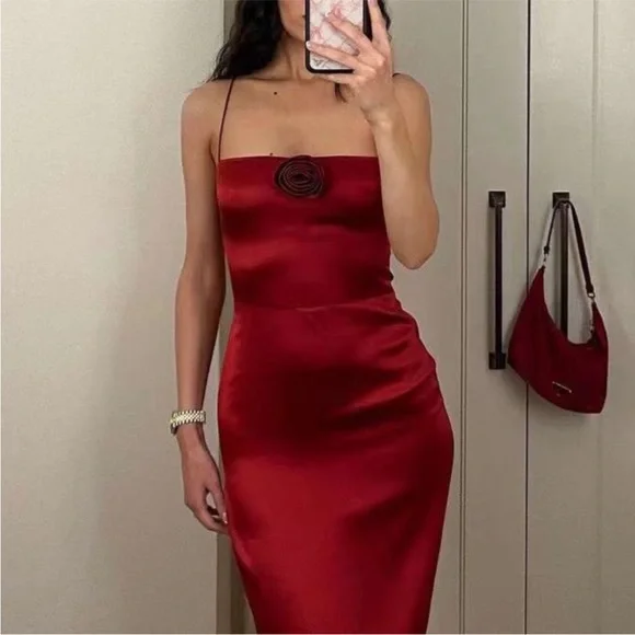 Reformation Frankie Silk Dress in Sangre Rosette Red Floral Maxi Sleeveless NWT - Picture 4 of 6